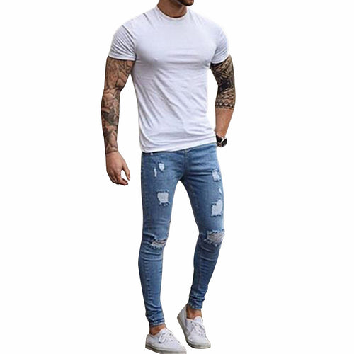 Men's Pant Zipper Skinny Jeans (Blue)